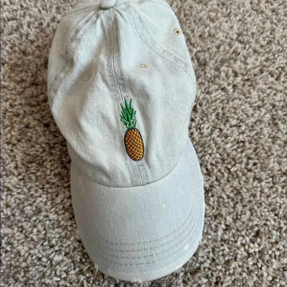 Altar’d State distressed pineapple hat in light blue jean material